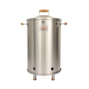 VOLCANO Olympus Big Barrel Grill – 100% Stainless Steel 304, 2-in-1 Grill and Smoker with Thermometer, Smoke Vent, and 12 Hooks – Holds Up to 50 Pounds of Meat (OLBG02)