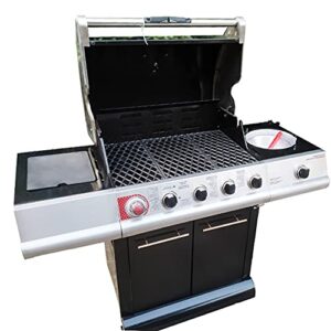 5 Burners Propane Gas Grill 60000 BTU BBQ Enamelled Cooking Grills with LED Light and Side Furnace 403 Stainless Steel Gas BBQ Wagon for Outdoor Use