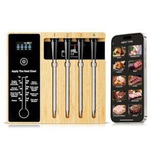 Wireless Meat Thermometer for Grilling 4 Probes, Remote Bluetooth Digital Thermometer, Super Stability and Accuracy, Electric Smart Meat Thermometer for Cooking and Smoker, NIGOGOR for iOS & Android