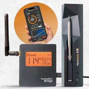 MeatStick 4X WiFi Kit [Unlimited Range] | Quad Sensors Smart Wireless Meat Thermometer with Bluetooth | for Smoking, Grilling, BBQ, Air Fryer, Deep Frying, Oven, Sous Vide, Rotisserie