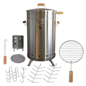QUE ASADOR (BIG 50LBS) Stainless Steel Barrel Charcoal Smoker - Vertical Smoker with Thermometer and Ventilation System - Grill and Smoker, Slow Cooking Smoker, Portable Indoor and Outdoor Smoker