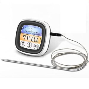 HHWKSJ Instant Read Meat Thermometer, 8 Meats Modes and Timer Modes, Digital Color Touch Screen LCD Display with 40 inch Food Meat Thermometer for Cooking, Oven, BBQ, Frying Pan, Candy, Milk, Yogurt