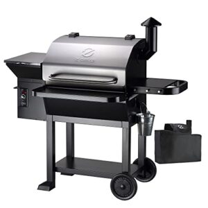 Z GRILLS Wood Pellet Grill, 8 in 1 BBQ Smoker with Foldable Front Shelf, Ash Cleanout System, Rain Cover, 1056 sq.in Cooking Area for Outdoor BBQ, 10002E