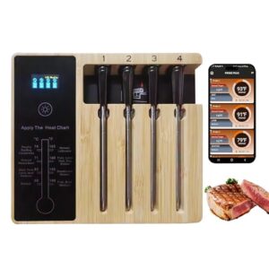 Wireless Meat Thermometer, Digital Meat Thermometer, Bluetooth Meat Thermometer, 4 Ceramics Probes, IPX7 Rated Waterproof, Certified Accuracy ±0.5°F Meat Timers