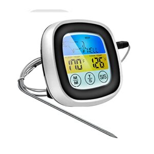 Feilx Instant Read Meat Thermometer for Grill and Cooking for Smoker Oven Kitchen BBQ Grill Thermometer Clock Timer With Stainless Steel Temperature Probe
