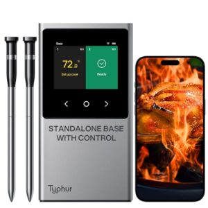 Typhur Sync Pro WiFi Wireless Meat Thermometer, 2 Thin Probes, Smart Base, LCD Display, Unlimited Range, Bluetooth 5.4, Improved Stability, NIST-Certified Accuracy, BBQ, Grill, Smoker, Oven, Kitchen