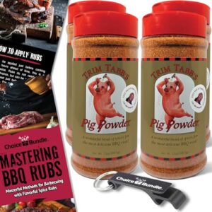 Trim Tabb’s Pig Powder Premium BBQ Barbecue Rub & Seasoning 4 Pk Choice Bundle (48 oz) + BBQ Guide & Keychain Bottle Opener (6 Items)!