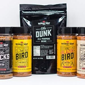 Whiskey Bent BBQ Meat Rub and The Dunk All Purpose Brine 5 Pack Bundle Barbecue Seasoning 12 oz