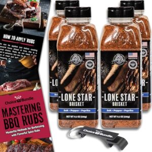 Pit Boss Lone Star Brisket - Texas Style Premium BBQ Barbecue Mixed Seasoning & Rub 4 pk Choice Bundle (46 oz) + BBQ Guide & Keychain Bottle Opener (6 Items)!