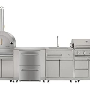 SINDA 6 Piece Stainless Steel Gas Outdoor Kitchen Suit, w/Pizza Oven, 4 Burner Propane Gas Grill, BBQ Grill Cabinet, 24 Inch Undercounter Refrigerator, Fridge Cabinet, Single Sink Cabinet