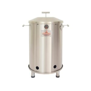 VOLCANO Jupiter Giant Barrel Grill – 100% Stainless Steel 304, 2-in-1 Grill and Smoker with Thermometer, Smoke Vent, and 24 Hooks – Holds Up to 60 Pounds of Meat (JGBG01)