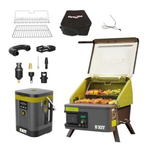 EXIT Fire'n'Go Portable Grill Smoker & EXIT Tire Inflator Portable Air Compressor with Power Share Freedom Battery