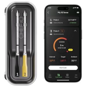 CHEF iQ Sense | Smart Wireless Meat Thermometer | 2 Ultra-Thin Probes | WiFi Unlimited Range | 1000°F Heat Safe | 5 Sensors | Bluetooth Food Thermometer for BBQ, Grill, Oven, Smoker, Air Fryer
