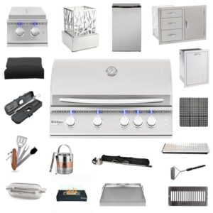 Summerset 32" SIZPRO Package 6 (Natural Gas) Built-In Grill, Double Side Burner, 33" Three Drawer & Access Door, Trash/Propane Tank, Standard Fridge, Cover, Rotisserie Kit, Griddle Plate, and More