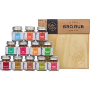 BBQ Rub Gift Set - Spice Gift Set in Premium Wooden Box - Great Grilling Gift for Christmas, Birthday, Father's Day for Him, Dad, Men, or Her - Unique Barbecue Seasonings (Set of 12)