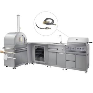 Sinda 8 pieces Outdoor Kitchen Package, 32" Built-in Gas Grill with 4 Burners, Grill Cabinet, Kitchen Sink, Beverage Cooler, Pizza Oven, Corner Cabinet, Appliance Cabinet, Natural Gas Kit
