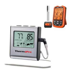 ThermoPro TempSpike 2000FT Wireless Meat Thermometer with 2 Ultra-Thin Probe+ThermoPro TP16 Large LCD Digital Cooking Food Meat Thermometer