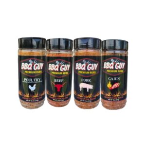 BBQ GUY Premium Rubs Grill Bundle, Beef, Pork, Poultry Seasoning and Cajun (4-Pack, Beef/Pork/Poultry/Cajun)