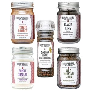 Burlap & Barrel BBQ Rub & Seasoning Gift Set – 5 Jars of Single-Origin Spices Including Zanzibar Black Peppercorns – Meat & Grill Seasoning - As seen on Shark Tank