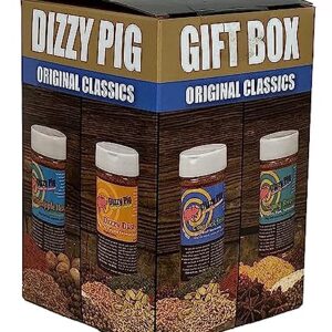 Dizzy Pig Original Classics Seasonings Gift Box | Dizzy Dust All-Purpose BBQ Rub, Cow Lick Texas Style Spicy Beef Rub, Raging River Salmon Rub & Pineapple Head Savory Sweet Tropical Rub