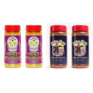 Meat Church BBQ Rub Combo: Two Bottles of VooDoo (14 oz) BBQ Rub and Seasoning & BBQ Rub Combo: Two Bottles of Holy Cow (12 oz) BBQ Rub and Seasoning