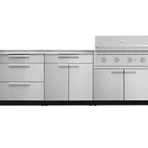 NewAge Products Outdoor Kitchen Island Stainless Steel 5 Piece Cabinet Set, Liquid Propane 40" Performance Grill, Backyard Outdoor Grilling Set 4-Burner BBQ 48000 BTU Gas Grill with Sear Burner, 71062