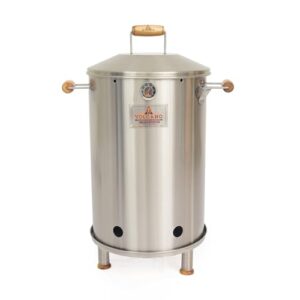 VOLCANO Mars Medium Barrel Grill – 100% Stainless Steel 304, 2-in-1 Grill and Smoker with Thermometer, Smoke Vent, and 12 Hooks – Holds Up to 30 Pounds of Meat (MMBG02)