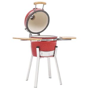 vidaXL Kamado Barbecue Grill Smoker - 29.9" Ceramic Grill in Red, Versatile Cooking - Grill, Bake, Smoke – with Side Shelves, Thermometer, Control Vent, Durable Stainless Steel Feet
