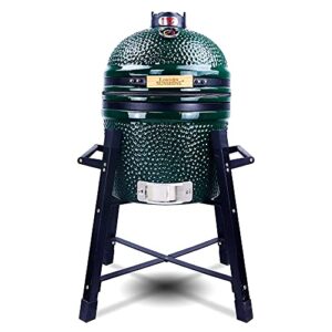 London Sunshine Ceramic Kamado Charcoal BBQ Grill and Smoker, Stainless Steel Grates -15" Ceramic with Tall Stand (GREEN)