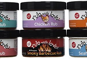 Rub with Love, Favorites Meat Rubs and Seasonings Set (6 Jars) Grilling and BBQ Spices for Salmon, Chicken, and Steak
