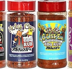 Meat Church Holy Rub & Seasoning Sampler (Variety Pack of 4 w/ 1 each of The Holy Gospel, Holy Cow, Holy Voodoo & The Gospel)