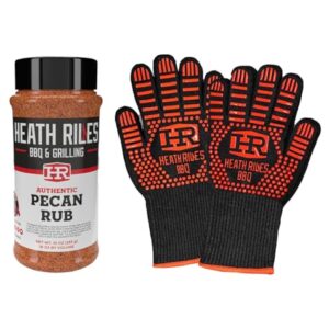 Heath Riles BBQ Pecan Rub Seasoning 10 oz Bundled with Heat Resistant Gloves