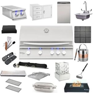 AMS Fireplace | Summerset Sizzler Pro 32" Built-in Liquid Propane Grill Package-3 | Double Side Burner | 3-Drawers & Access Door Combo | Stainless Steel Drop-in Sink & Hot/Cold Faucet, and More
