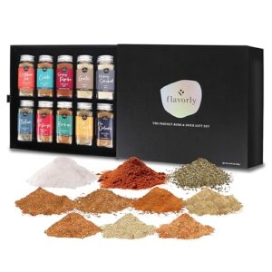 Herb & Spice Gift Set for Men – 100% Natural, Handpicked Spice & Seasonings Gift Set Made in the USA for Your Dad, Boyfriend, & More – Rub, Smoker, & BBQ Gifts for Men Who Cook & Grill by Flavorly (Large Size Bottles)