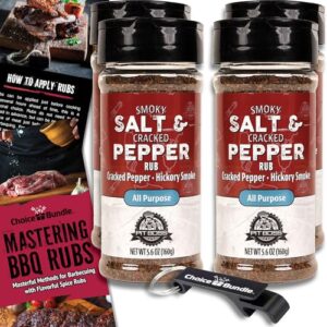 Pit Boss Smoky Salt & Cracked Pepper All Purpose AP Premium BBQ Barbecue Mixed Seasoning Spice & Rub 4 pk Choice Bundle (22.4 oz) + Guide & Keychain Bottle Opener (6 Items)!