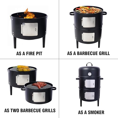 Pro Heavy-Duty Charcoal Smoker Grill, 17" Steel BBQ Outdoor Cooking Pit - Image 4