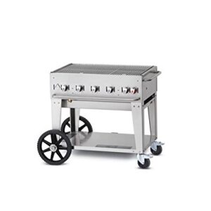 Crown Verity CVMCB-36 36" Liquid Propane Mobile Grill with 79500 BTU Capacity Two 14" Wheels and Two Total Lock Casters: Stainless