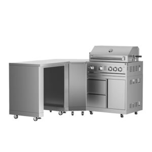 CT Copper Tailor Outdoor Kitchen Package Modular L-Shaped BBQ Grill Island,Gas Grill 4 Burners and Storage Cabinet, Cooler Cabinet,Corner Cabinet,Liquid Propane