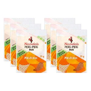 Nando's PERi-PERi Medium Dry Rub - BBQ Seasoning Instant Flavor with a Blend of Garlic, Herbs and Spices with PERi-Peri 25g (6PK)