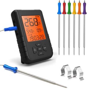 Bluetooth Thermometer Wireless Meat Instant Read for Grilling Smoking Oven Kittchen Thermometer Food Cooking BBQ Smoker Thermometer Digital Remote with App 6 Probes