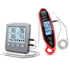 Vuwwey Instant Read Meat Thermometer Digital for Cooking Grill & BBQ Griddle with Dual Probe Meat Thermometer Digital for Cooking, Grilling & Smoking