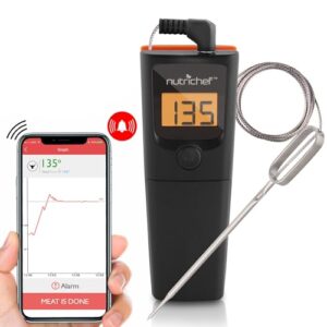 NutriChef PWIRBBQ90 Bluetooth Meat Thermometer Smart Wireless Kitchen Remote Instant Read BBQ Temperature Probe for Grill, Normal