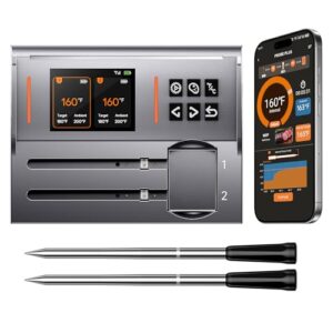 NIGOGOR Dual Probes Meat Thermometer, Smart Digital Magnetic Standalone Base, Bluetooth Wireless Meat Thermometer Remote Tracking and Real-Time Readings, iOS and Android, for Grill, BBQ, Smoker