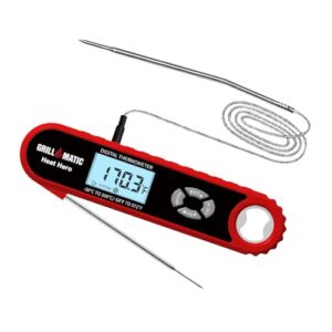 GRILLMATIC Heat Hero Digital Instant Read Meat Thermometer for Cooking and Baking with Backlight, Hold Function & Magnet for Kitchen, Beef, Grill, BBQ, Candy and Turkey
