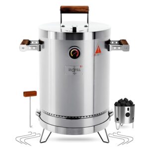 Charcoal Grills - Basic Mini 6 lbs - 3-in-1 Stainless Steel Ultra-Portable Charcoal Smoker for Outdoors, Camping and Home BBQ - Vertical Smoker Barrel Grill with Thermometer & Accessories