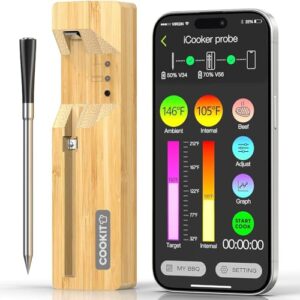 Smart Wireless Meat Thermometer - 500ft Long Range, IPX7 Waterproof Bluetooth 5.3 Digital Kitchen Food Thermometer with APP Control for BBQ, Oven, Grill, Smoker, Rotisserie, Air Fryer