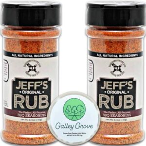 Jeff's Original Rub All-Purpose BBQ Seasoning, 5.4 oz Bottle (2-Pack), Grill or Smoker - Pork, Chicken, Ribs, Brisket, Steak, Seafood, Vegetables - Bundle With Galley Grove Sugar-Free Breath Mints