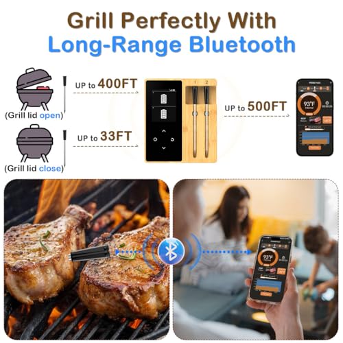 Pro BBQ Bluetooth Meat Thermometer 2 Probes Wireless Grill Kitchen Cooking - Image 2