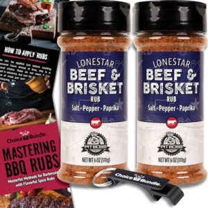 Pit Boss Lonestar Beef & Brisket - Texas Style Premium BBQ Barbecue Mixed Seasoning Spice & Rub 2 pk Choice Bundle (12 oz) + Guide & Bottle Opener (4 Items)!