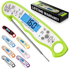 Zulay Instant Read Food Thermometer - Waterproof Digital Meat Thermometer with Backlight, Calibration & Internal Magnetic Mount - Cooking Thermometer for Meat, Kitchen, BBQ & Grill (Green)
